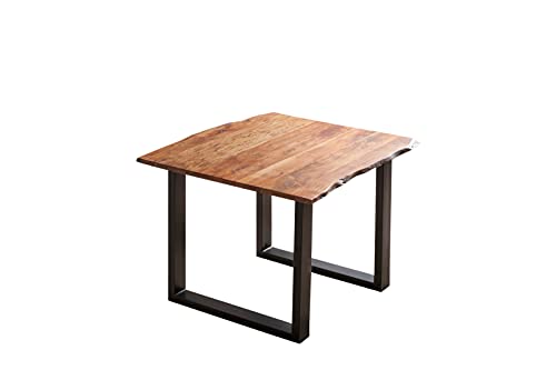 SAM Esszimmertisch 80x80 cm Laurina, Baumkantentisch aus Akazienholz, massiv + nougatfarben, U-Metallgestell Schwarz, Esstisch mit echter Baumkante von SAM