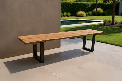 SAM Gartenbank Quito | 180 x 42 cm | Teakholz massiv | echte Baumkante | U-Gestell Metall Schwarz | Outdoor-Sitzbank/Baumkantenbank für Garten & Terrasse von SAM