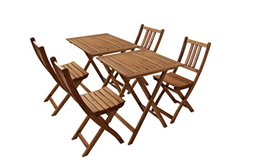 SAM Gartengruppe Blossom 1, 6tlg. Akazienholz, 2X Tisch + 4X Klappstuhl, zusammenklappbar, Tisch- Sitzgruppe, Braun, 4250412647560 von SAM