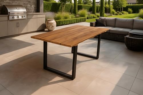 SAM Gartentisch Bogota | 220 x 100 cm | Teakholz massiv | echte Baumkante | U-Gestell Metall Schwarz | Outdoor-Esstisch & Unikat für Garten & Terrasse von SAM