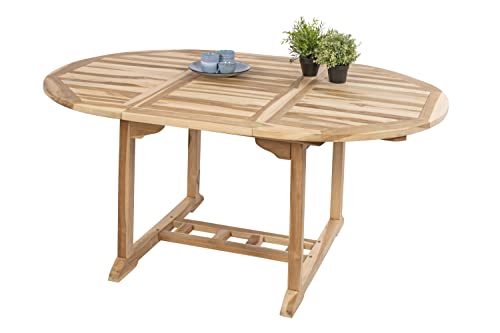 SAM Gartentisch Borneo, Teakholz massiv, runder/ovaler Ausziehtisch 120-170 x 120 cm, Schirmloch & Einlegeplatte, Holztisch für Garten, Wintergarten oder Terrasse, pflegeleichtes Unikat Massivholz von SAM