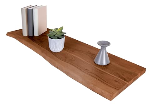 SAM Holzplatte 100x30 cm SUVA, Holzbrett massiv nussbaumfarben, Baumkantenplatte für Heimwerker, Regale und Fensterbretter, einseitig Baumkante von SAM