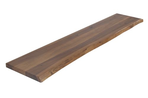 SAM Holzplatte 140x25 cm, Akazienholz massiv 30mm cognacfarben, Tischplatte einseitig Baumkante lackiert, Holzplatte für Schreibtisch, Beistelltisch oder Couchtisch von SAM