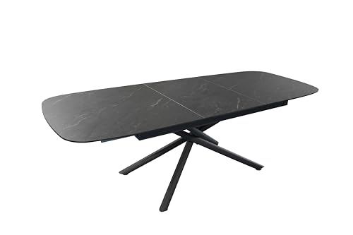 SAM Keramiktisch Melodie | 180 x 90 cm | ausziehbar auf 240 cm | Farbe: schwarz matt | Mikado-Gestell Metall schwarz | pflegeleichter Esstisch/Esszimmertisch von SAM