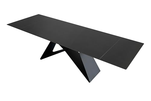 SAM Keramiktisch Mia | 180 x 90 cm | ausziehbar auf 260 cm | Farbe: dunkelgrau matt | Butterfly-Gestell Metall schwarz | pflegeleichter Esstisch/Esszimmertisch von SAM