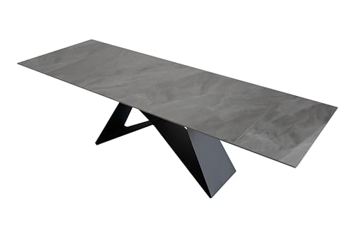 SAM Keramiktisch Mia | 180 x 90 cm | ausziehbar auf 260 cm | Farbe: hellgrau glänzend | Butterfly-Gestell Metall schwarz | pflegeleichter Esstisch/Esszimmertisch von SAM