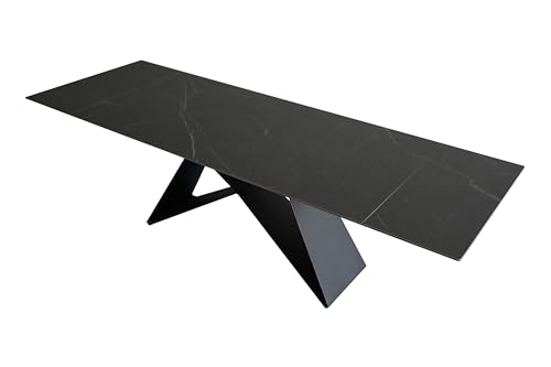 SAM Keramiktisch Mia | 180 x 90 cm | ausziehbar auf 260 cm | Farbe: schwarz matt | Butterfly-Gestell Metall schwarz | pflegeleichter Esstisch/Esszimmertisch von SAM