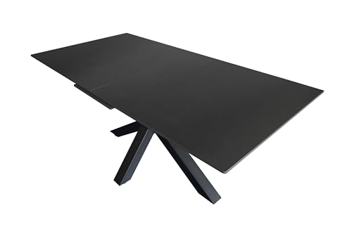 SAM Keramiktisch Millie | 180 x 90 cm | ausziehbar auf 220 cm | Farbe: dunkelgrau matt | Spider-Gestell Metall schwarz | pflegeleichter Esstisch/Esszimmertisch von SAM