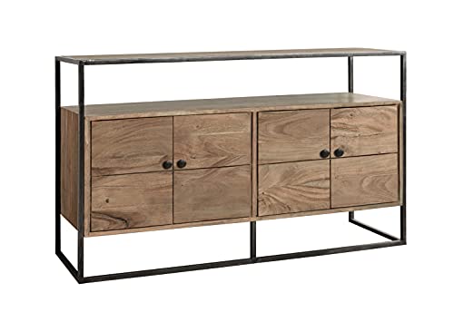 SAM Kommode Sydney 2, Akazienholz massiv & stonefarben, Sideboard mit 4 Türen und 2 Ablagen, Rahmen & Griffe aus Metall, 150 x 83 x 40 cm von SAM