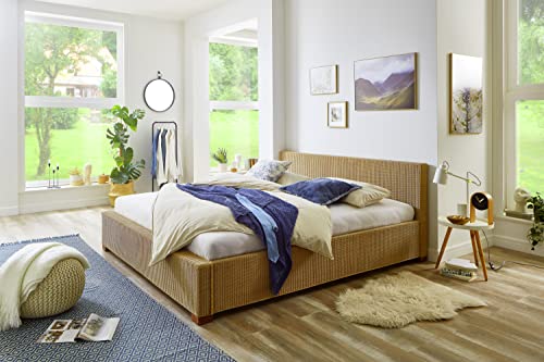 SAM Loombett 180x200 cm Tunis, Farbe Honig, geflochtenes & gewebtes Design, leichtes & Robustes Bett aus Flechtwerk, Korbbett aus Loom-Geflecht, pflegeleichtes Doppelbett von SAM