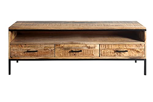 SAM Lowboard Arta 2, Mangoholz massiv, TV-Board mit 3 Schubladen & einem offenen Fach, Metallelemente & -Griffe, 150 x 50 x 40 cm von SAM