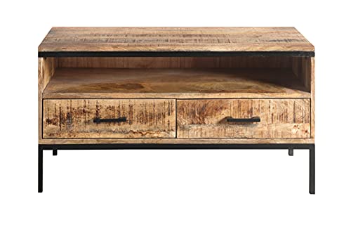 SAM Lowboard Arta 3, Mangoholz massiv, TV-Board mit 2 Schubladen & einem offenen Fach, Metallelemente & -Griffe, 100 x 50 x 40 cm von SAM