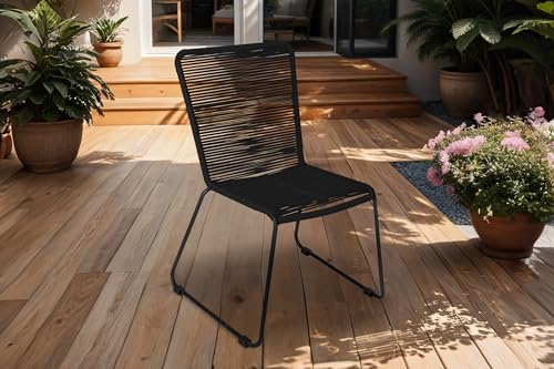 SAM Outdoor-Seilstuhl ISRA, Seilbespannung aus Polyester, Farbe Schwarz, schwarzes Eisen-Gestell, Gartenstuhl/Rope Chair im modernen Design, für Balkon & Terrasse und Garten von SAM