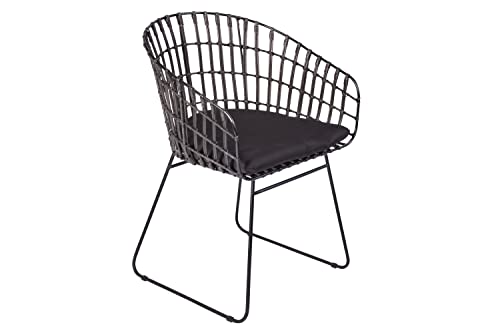 SAM Rattanstuhl Lima, Farbe Anthrazit, inklusive Sitzkissen, Korbstuhl mit Metallrahmen, Geflechtstuhl/Eisenstuhl im Retro-Design, Esszimmerstuhl mit Armlehnen von SAM