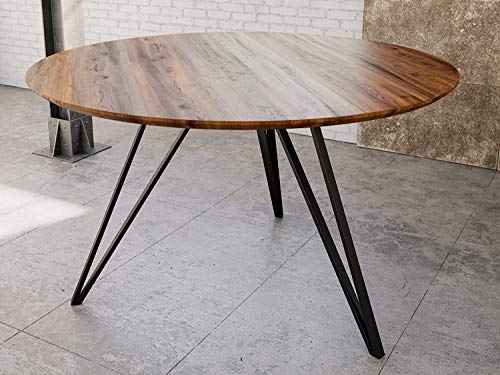SAM Runder Esszimmertisch 130 cm Insa, Esstisch nussbaumfarben, Akazienholz massiv, schwarzer Metallfuß, Tischplatte mit Schweizer Kante von SAM