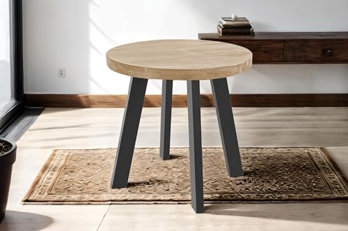 SAM Runder Esszimmertisch 80 cm Sophia, Akazienholz massiv, Esstisch naturfarben, 4-Fuß-Gestell aus Metall schwarz, Holztisch im Industrial-Stil, aufgedoppelte Tischplatte 50mm (25+25mm) von SAM