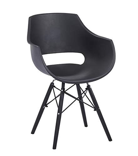 SAM Schalenstuhl Lea, Schwarz, ergonomisch geformte Sitzschale aus Kunststoff, bequemer Esszimmerstuhl im Retro-Design, Holzgestell schwarz von SAM