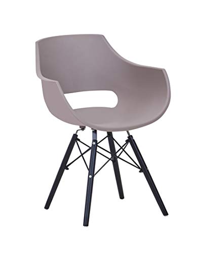 SAM Schalenstuhl Lea, Taupe, ergonomisch geformte Sitzschale aus Kunststoff, bequemer Esszimmerstuhl im Retro-Design, schwarzes Holzgestell von SAM