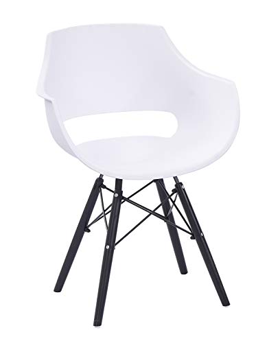 SAM Schalenstuhl Lea, Weiß, ergonomisch geformte Sitzschale aus Kunststoff, bequemer Esszimmerstuhl im Retro-Design, schwarzes Metallgestell von SAM