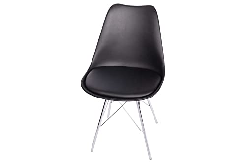 SAM Schalenstuhl Lerche, Sitzschale schwarz, integriertes Kunstleder-Sitzkissen, Stuhl mit Metallfüßen in Chrom, Esszimmerstuhl im skandinavischen Stil von SAM