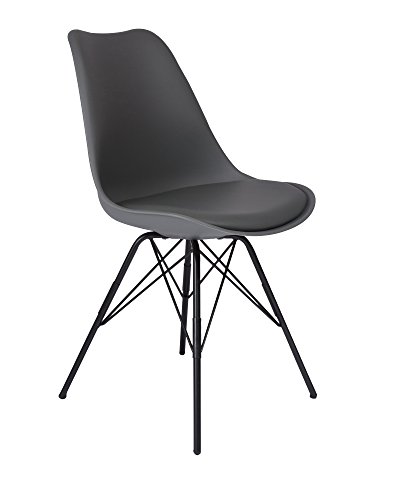 SAM Schalenstuhl Lerche, Sitzschale in grau, integriertes Kunstleder-Sitzkissen, Schwarze Metallfüße, Esszimmerstuhl im skandinavischen Stil von SAM