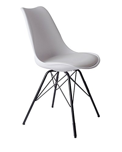 SAM Schalenstuhl Lerche, weiß, integriertes Kunstleder-Sitzkissen, Schwarze Metallfüße, Esszimmerstuhl im skandinavischen Stil von SAM