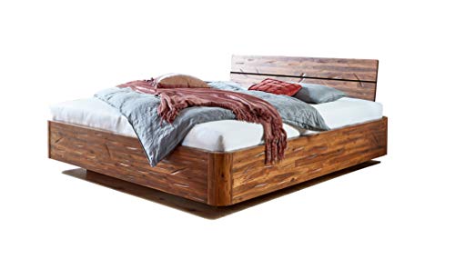 SAM Schwebebett 140 x 200 cm Lanzarote, Holzbett aus massivem Akazienholz, Doppelbett im Vintage-Look, geteiltes Kopfteil von SAM