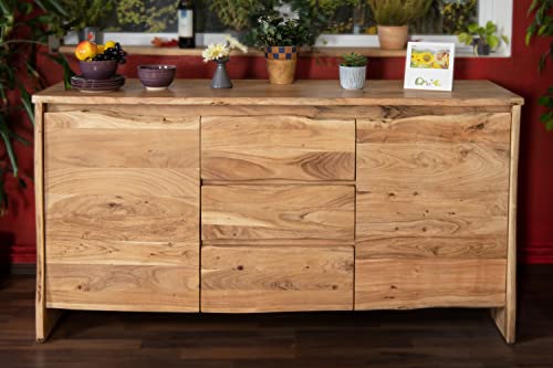 SAM Sideboard Dahlia I, Akazienholz massiv & naturfarben, Kommode mit 2 Türen und 3 Schubladen, Soft Close/Push-to-Open-Funktion, echte Baumkante, 170 x 45 x 90 cm von SAM