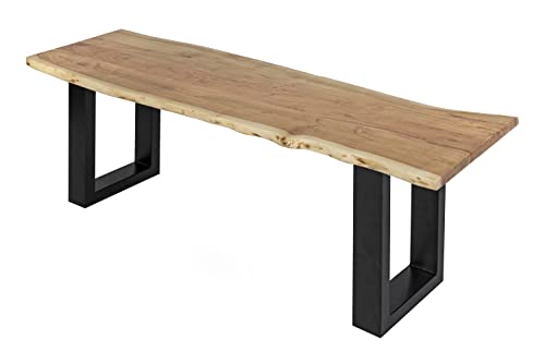 SAM Sitzbank 120x42 cm Quintus, Akazien-Holz naturfarben, schwarz lackierte Metallbeine, Bank mit echter Baumkante, Massive Holzbank von SAM