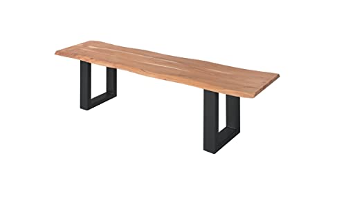 SAM Sitzbank 180x42 cm Quintus, Akazien-Holz naturfarben, schwarz lackierte Metallbeine, Bank mit echter Baumkante, Massive Holzbank von SAM