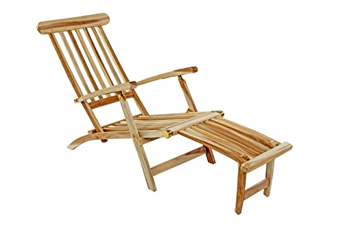 SAM Teak Holz Deckchair, Sonnenliege- Stuhl, verstellbar, geschliffen, zusammenklappbar, Balkon, Terrasse und Garten von SAM