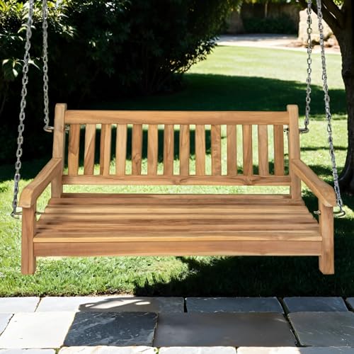 SAM 2-Sitzer Gartenschaukel Susana, hängende Bank 120 cm, Teakholz massiv, Schaukelbank für den Garten, pflegeleichtes Unikat Braun von SAM