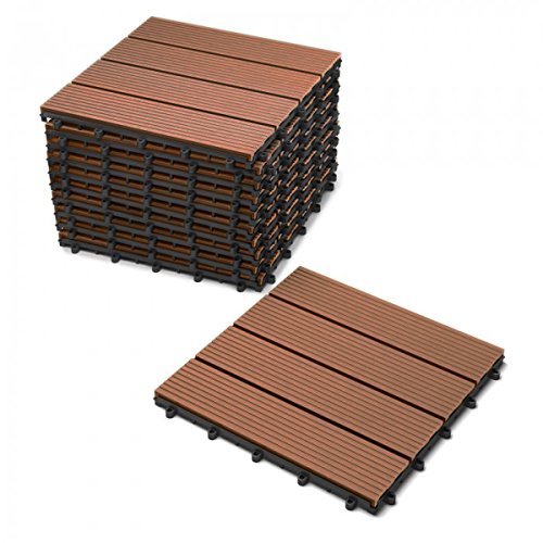 SAM Terrassen-Fliese WPC Kunststoff, 11er Spar Set für 1m², Farbe teak, Garten Klick-Fliese, Bodenbelag mit Drainage von SAM