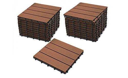 SAM Terrassenfliesen WPC Kunststoff, 22er Spar Set für 2m², Farbe teak, Bodenbelag mit Drainage, Garten Klick-Fliese von SAM