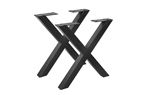 SAM Tischgestell in X-Form, 2er Set, Roheisen lackiert, schwarz, X-Gestell aus Metall für Holztische, 70 x 10 x 74 cm, Gestell für DIY-Projekte von SAM