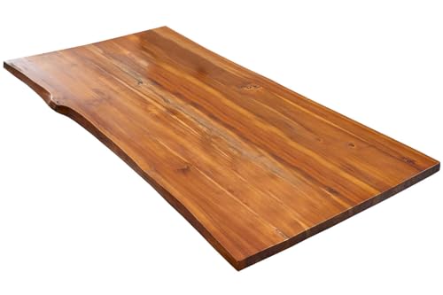 SAM Tischplatte 140x80 cm | Holzplatte Akazienholz massiv + cognacfarben + lackiert | Baumkanten-Platte für Heimwerker, Arbeitsplatten, Tische & UVM. | Kombinierbar mit unseren Tischgestellen von SAM