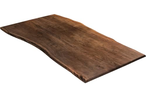 SAM Tischplatte 160x85 cm | Holzplatte Akazienholz massiv + nussbaumfarben + lackiert | Baumkanten-Platte für Heimwerker, Arbeitsplatten, Tische & UVM. | Kombinierbar mit unseren Tischgestellen von SAM
