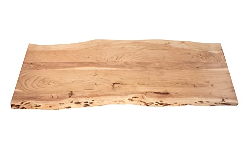 SAM Tischplatte 180x60 cm Tom, Holzplatte aus Akazienholz massiv + naturfarben + lackiert, stilvolle Baumkanten-Platte, pflegeleichtes Unikat von SAM