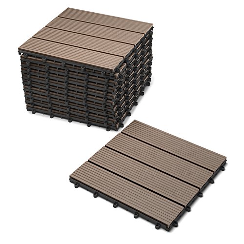 SAM WPC-Fliesen, 30x30 cm, Farbe Teak, 11er Spar Set für 1m², Gartenfliesen mit klick-System, Bodenbelag mit Drainage, Balkonfliesen/Terrassenfliesen/Klickfliesen von SAM