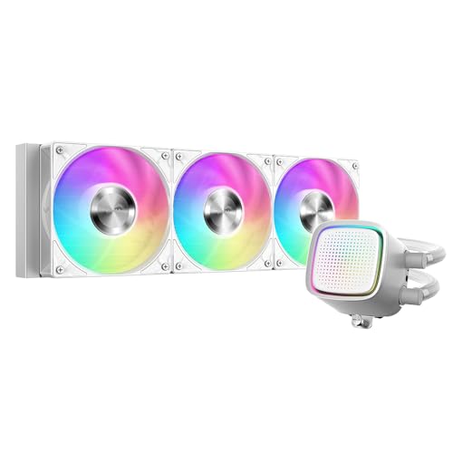 SAMA L50 AIO CPU-Wasserkühler – 360-mm-Radiator | Dot-Matrix-ARGB-Mirror-Pumpe | 3 × 120-mm-PWM-Lüfter | Intel LGA 1366/115X/2011/1200/1700/1851 & AMD AM5/AM4 | Leiser CPU-Wasserkühler – Weiß von SAMA
