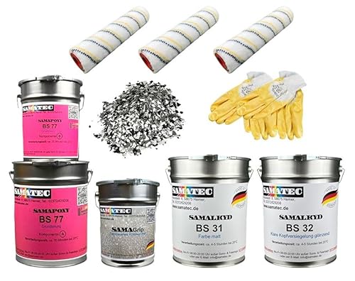 Bodenbeschichtung außen Terrassenbeschichtung Balkonbeschichtung Terrassenboden Balkonboden Komplett Set All in One Außen bis zu 25m² (Hellelfenbein) von SAMATEC