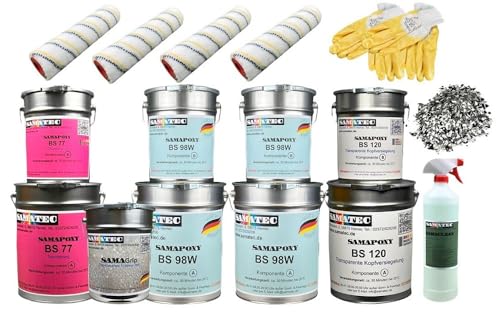 SAMATEC Bodenbeschichtung Komplett Set in Betongrau RAL 7023 für 50m² 2K Epoxidharz Bodenfarbe Betonfarbe Beschichtung Set All in One inkl. Grundierung + Werkzeug + Reiniger von SAMATEC