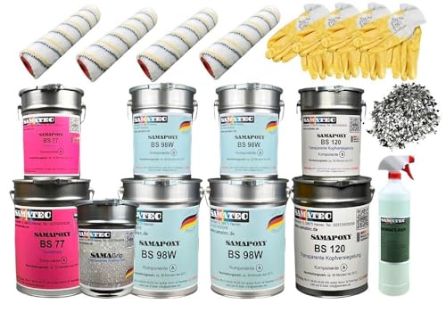 SAMATEC Bodenbeschichtung Komplett Set in Steingrau RAL 7030 für 25m² 2K Epoxidharz Bodenfarbe Betonfarbe Beschichtung All in One inkl. Grundierung + Werkzeug + Reiniger SAMATEC Bodenbeschichtung Komplett Set in Steingrau RAL 7030 für 25m² 2K Epoxidharz Bodenfarbe Betonfarbe Beschichtung All in One inkl. Grundierung + Werkzeug + Reiniger von SAMATEC