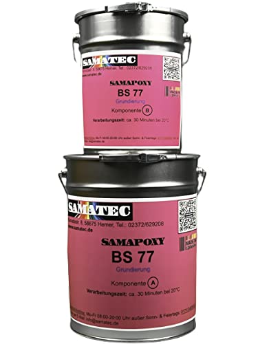 SAMATEC Grundierung Betonschutz Haftgrund Tiefengrund 2K Primer Epoxidharz Bodenbeschichtung Bodenfarbe für Garagenboden, Keller, Werkstätten und Hallenboden BS77 (5 Kg für 25m²) von SAMATEC