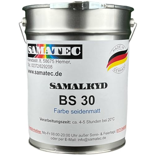 SAMATEC UV-stabile Balkonfarbe Terrassenfarbe Fassadenfarbe Dachziegelfarbe Bodenfarbe Holzfarbe in seidenmatt - SamaLkyd BS30 5Kg für 25m² (Betongrau) von SAMATEC