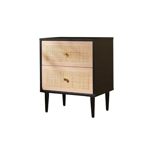 SAMCIOI Nachttisch/Sofatisch Wabi-Sabi-Stil Holz Rattan Nachttisch einfache Homestay Schlafzimmer Lagerung Schublade Schrank Couchtisch von SAMCIOI