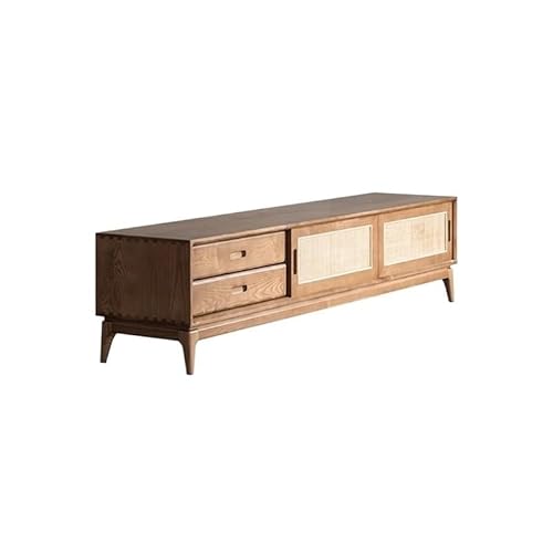 SAMCIOI TV-Konsole, Entertainment-Center Esche Rattan TV Schrank Holz Hause TV Schrank Wohnzimmer Lagerung Schrank Boden Schrank TV-Ständer fürs Wohnzimmer von SAMCIOI