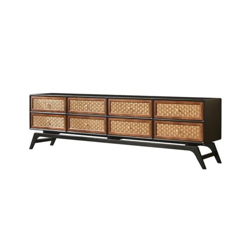 SAMCIOI TV-Konsole, Entertainment-Center Rattan Holz TV Schrank Retro Stil Lagerung Schrank Wohnzimmer B & B Hotel Locker TV-Ständer fürs Wohnzimmer von SAMCIOI