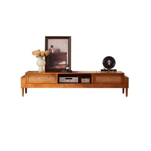 SAMCIOI TV-Konsole, Entertainment-Center Retro Rattan Massivholz TV Schrank Home Wohnzimmer Schublade Aufbewahrungsschrank TV-Ständer fürs Wohnzimmer von SAMCIOI