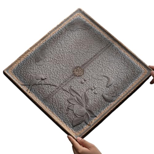 Teetablett 35,5 * 35,5 * 4,3 cm Retro Chinesische Steinzeug Tee Tablett Haushalt Kung Fu Tee-Set Trockenen Tablett für draußen von SAMCIOI